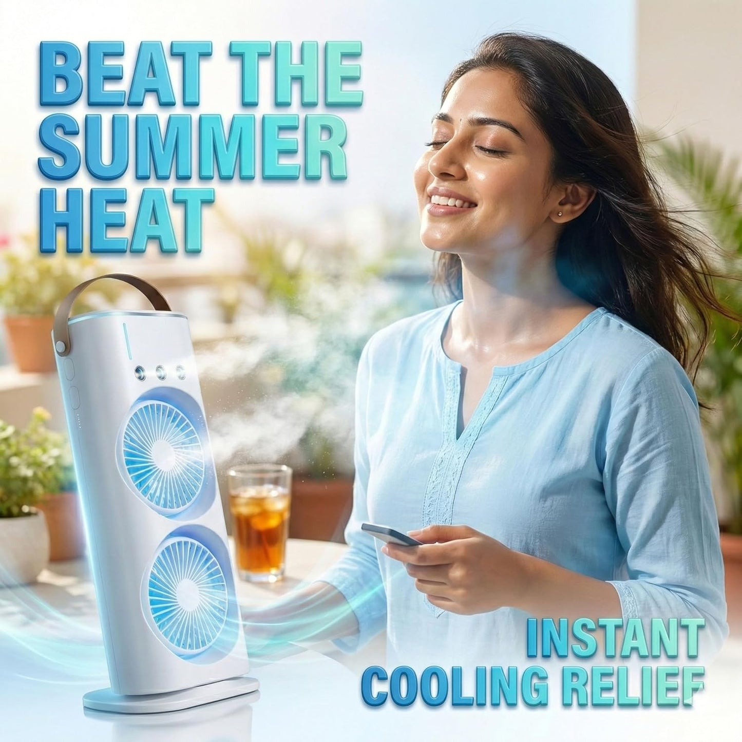 Double Ended Spray USB Rechargeable Portable Mini AC Cooler with Water Mist