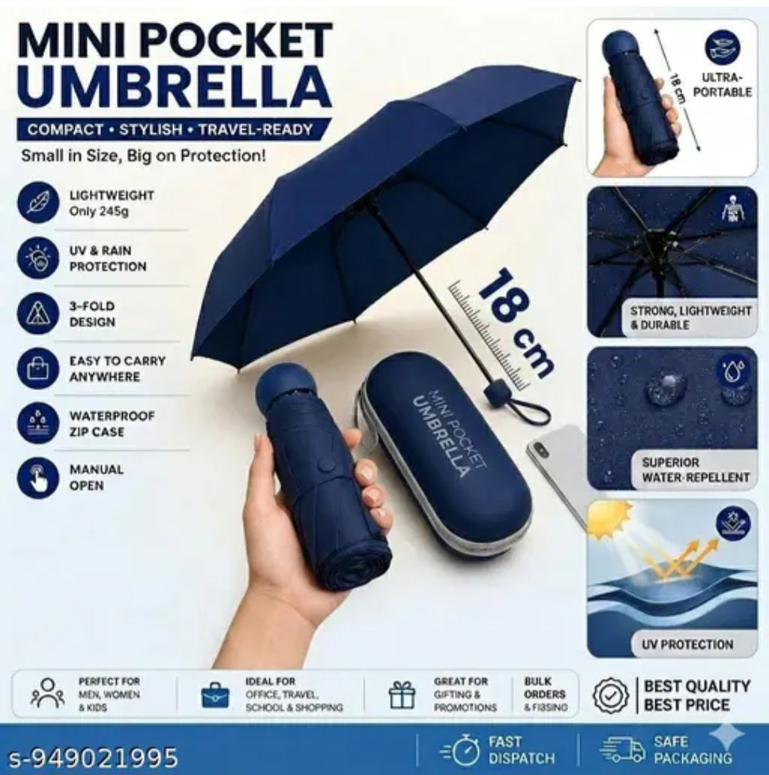 Premium Mini Pocket Capsule Umbrella with Waterproof Case
|UV...and rain umbrella