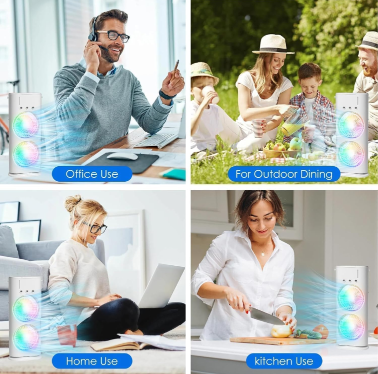 Double Ended Spray USB Rechargeable Portable Mini AC Cooler with Water Mist